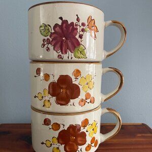 Vintage Mug Soup JMP Casualstone Bowl Korea 306 309 Floral Coffee Cup1970s Set 3